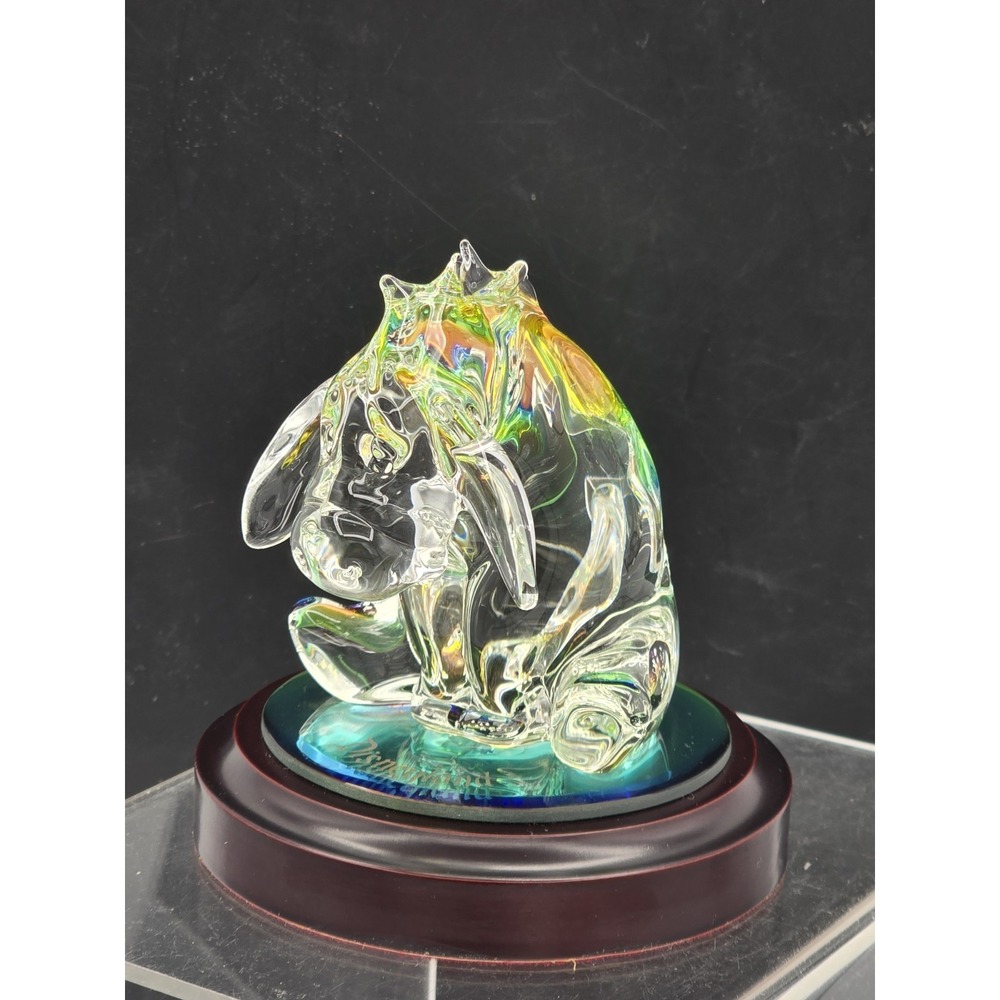 Disney's Winnie The Pooh " Eeyore" Glass Figurine Mirror Wood‎ Base 4.5" Arribas - Picture 4 of 16